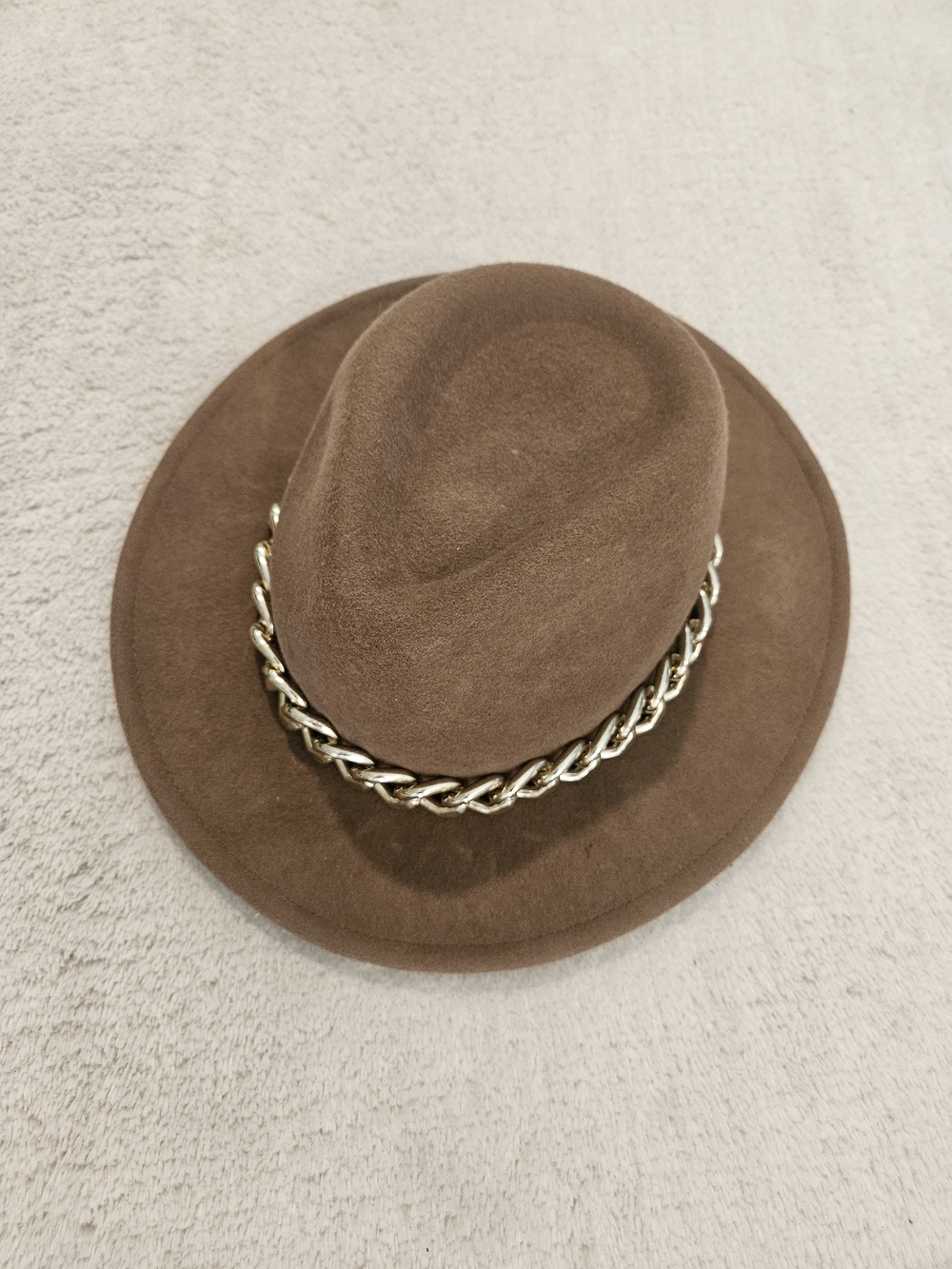 ALDO Brown Felt Fedora Hat with Gold Chain Size S/M Bohemian Feminine